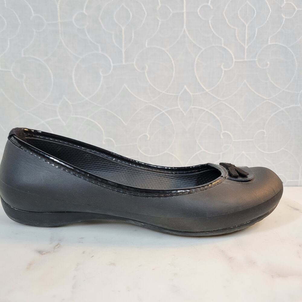 Crocs Womens Lily Ballet Flats 7 Triple Black  Bow Accent Comfort Slip On Shoes